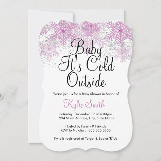 Pink Snowflake Baby Es ist kalt draußen Babydusche Einladung (Vorderseite)
