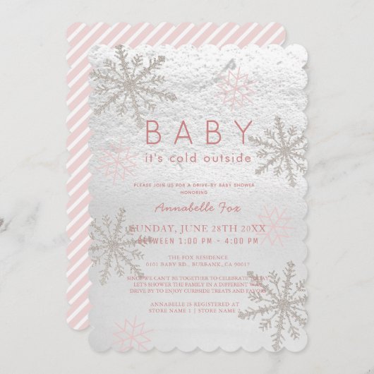 Pink Snowflake Baby mit kalter Baby-Dusche Einladung (Vorne/Hinten)