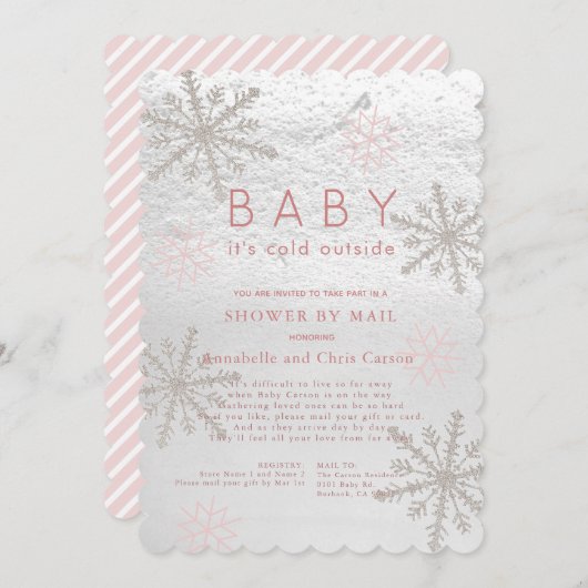 Pink Snowflake Baby mit kalter Dusche per Mail Einladung (Vorne/Hinten)