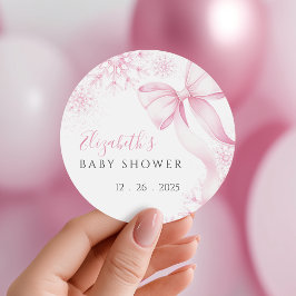 Pink Snowflake Baby Shower Stickers