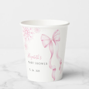 Pink Snowflake Baby Shower Stickers Pappbecher
