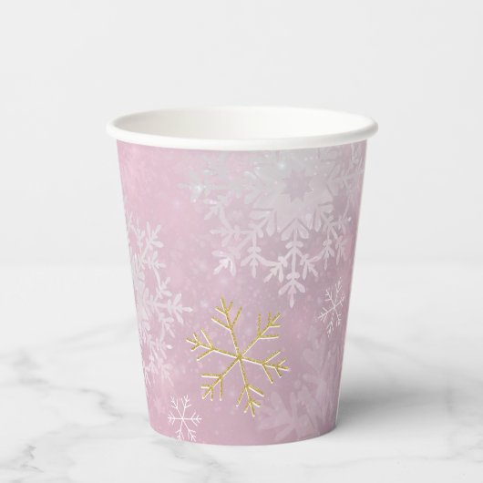 Pink Snowflake Babydusche Papiertüten Pappbecher (Rückseite)