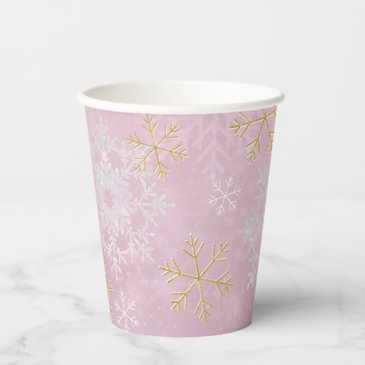 Pink Snowflake Babydusche Papiertüten Pappbecher (Vorderseite)