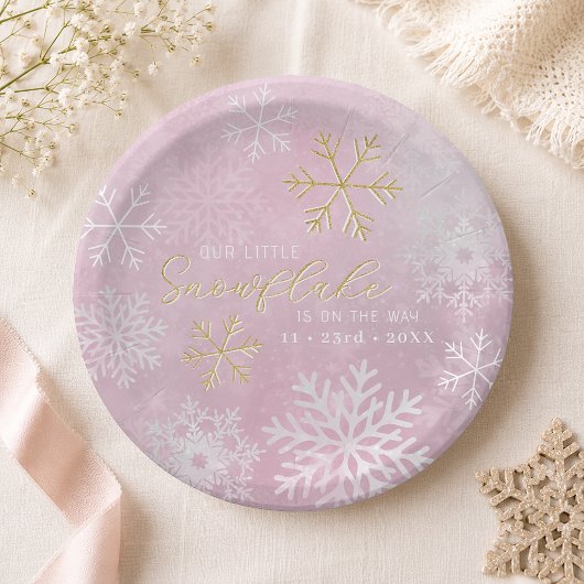 Pink Snowflake Babydusche Teller
