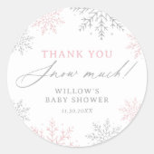 Pink Snowflake Babydusche Vielen Dank Schnee viel Runder Aufkleber (Vorderseite)