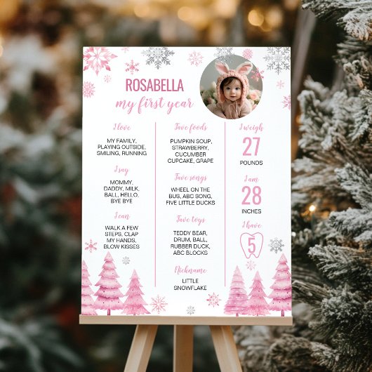 Pink Snowflake Birthday Milestone Foto Poster