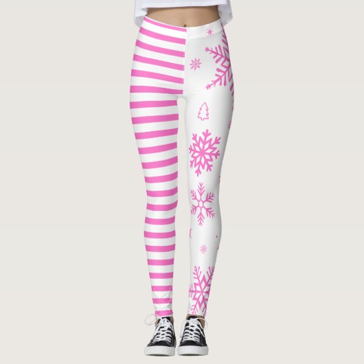 Pink Snowflake Christmas Leggings (Vorderseite)