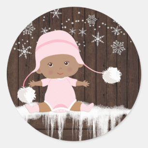 Pink Snowflake Ethnic Girl Baby Shower Aufkleber