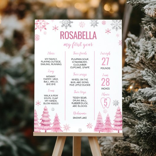 Pink Snowflake Geburtstagsparty Meilenstein Poster