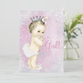 Pink Snowflake Girls Winter Wonderland Babydusche Einladung (Stehend Vorderseite)