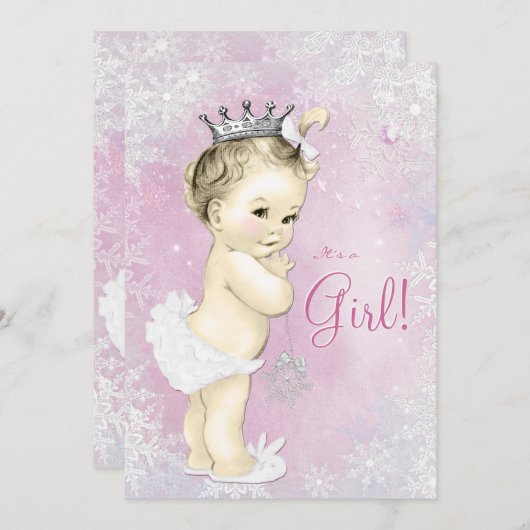 Pink Snowflake Girls Winter Wonderland Babydusche Einladung (Vorne/Hinten)