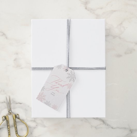 Pink Snowflake Glitter Birthday Geschenkanhänger (Mit Garn)