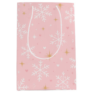 Pink Snowflake & Gold Sparkle Christmas Gift Bag Mittlere Geschenktüte