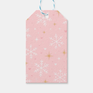 Pink Snowflake & Gold Sparkle Christmas Gift Tag Geschenkanhänger