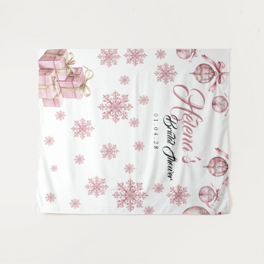 Pink Snowflake Hintergrund | WinterBrautparty Wandteppich (Vorderseite (Horizontal))