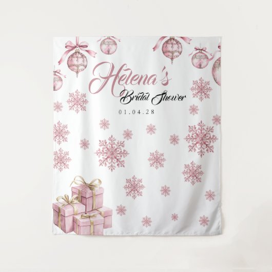 Pink Snowflake Hintergrund | WinterBrautparty Wandteppich (Vorderseite)