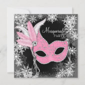 Pink Snowflake Masquerade Party Einladung (Vorderseite)