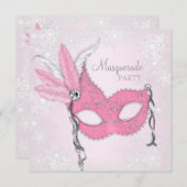 Pink Snowflake Masquerade Party Einladung (Vorne/Hinten)
