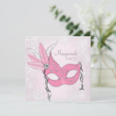 Pink Snowflake Masquerade Party Einladung (Stehend Vorderseite)