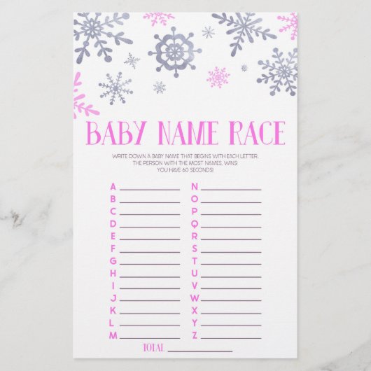Pink Snowflake Name Race Baby Shooting Game-Aktivi Briefpapier (Vorderseite)