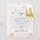 Pink Snowflake ONEderful Time of Year Birthday Einladung (Vorderseite)