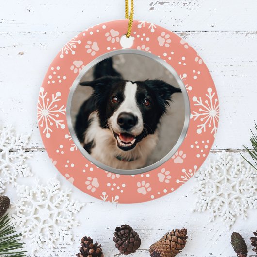 Pink Snowflake Paw Muster Pet Foto Keramik Ornament
