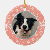 Pink Snowflake Paw Muster Pet Foto Keramik Ornament (Vorne)
