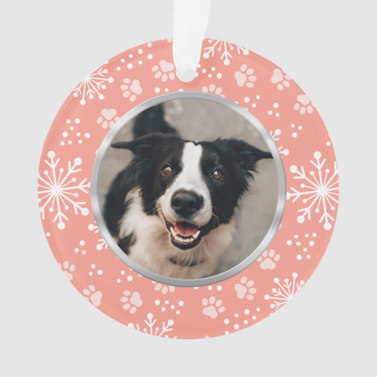 Pink Snowflake Paw Muster Pet Foto Ornament (Vorderseite)