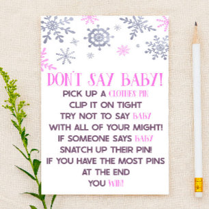 Pink Snowflake Say Baby Shower Game nicht Briefpapier