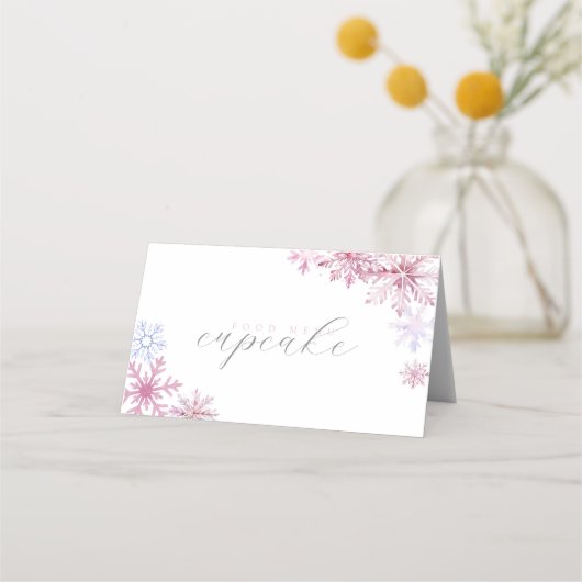 Pink Snowflake Tent Menu Card  Platzkarte (Vorderseite)