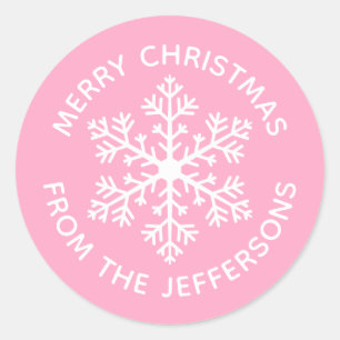 Pink Snowflake Weihnachtskleber Runder Aufkleber