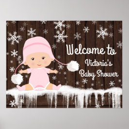 Pink Snowflake Winter Baby Duschzeichen Poster