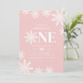 Pink Snowflake Winter Girl 1. Geburtstag Einladung (Stehend Vorderseite)