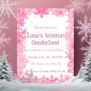 Pink Snowflake Winter Onederland Party Einladung