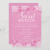 Pink Snowflake Winter Wonderland 16 . Geburtstag Einladung (Vorne/Hinten)
