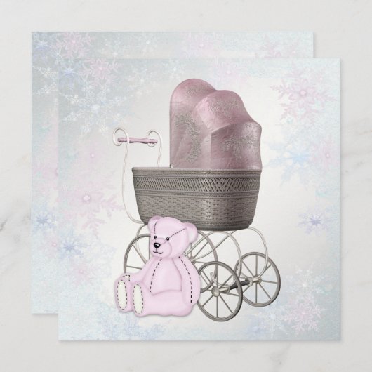 Pink Snowflake Winter Wonderland Babydusche Einladung (Vorne/Hinten)