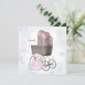 Pink Snowflake Winter Wonderland Babydusche Einladung (Stehend Vorderseite)