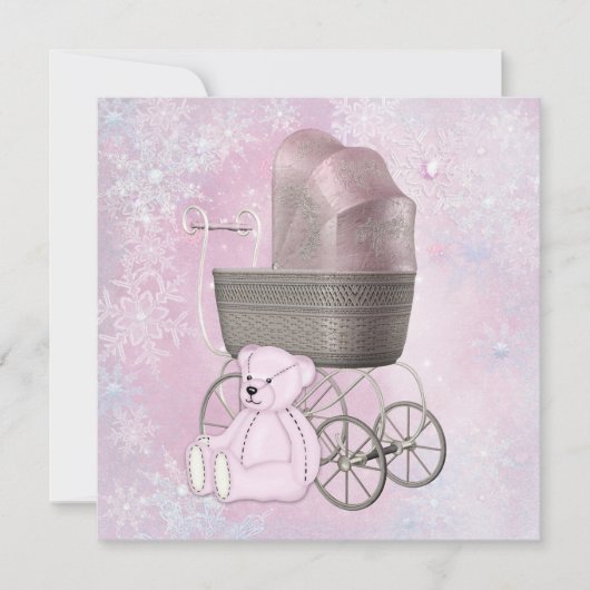 Pink Snowflake Winter Wonderland Babydusche Einladung (Vorderseite)