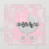 Pink Snowflake Winter Wonderland Babydusche Einladung (Vorne/Hinten)