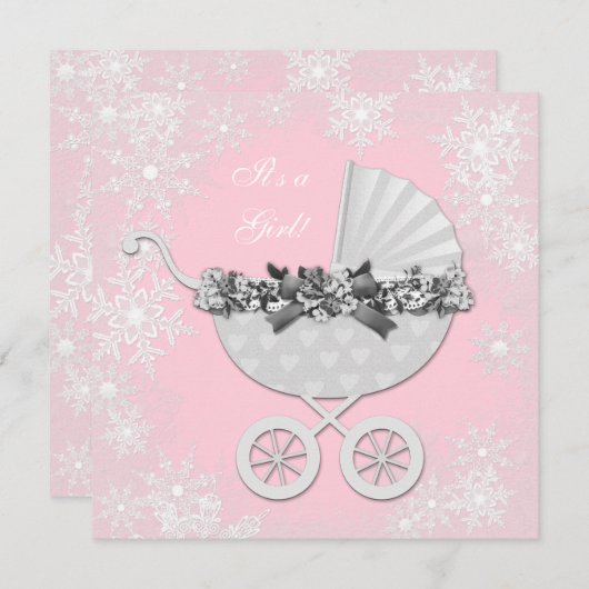 Pink Snowflake Winter Wonderland Babydusche Einladung (Vorne/Hinten)