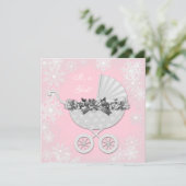 Pink Snowflake Winter Wonderland Babydusche Einladung (Stehend Vorderseite)