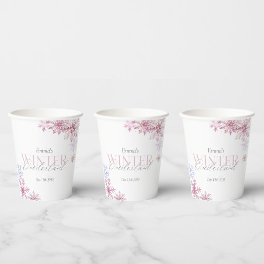 Pink Snowflake Winter Wonderland First Birthday Pappbecher (Multi)