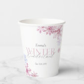 Pink Snowflake Winter Wonderland First Birthday Pappbecher (Vorderseite)