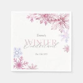 Pink Snowflake Winter Wonderland First Birthday  Serviette