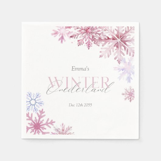 Pink Snowflake Winter Wonderland First Birthday  Serviette (Vorderseite)