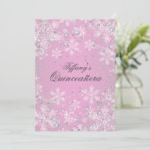 Pink Snowflake Winter Wonderland Quinceanera Einladung (Stehend Vorderseite)