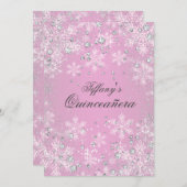 Pink Snowflake Winter Wonderland Quinceanera Einladung (Vorne/Hinten)