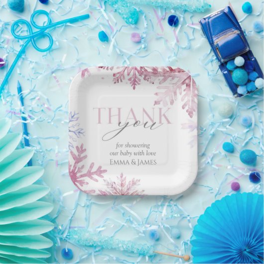 Pink Snowflake Winterurlaub Papier Teller (Party)