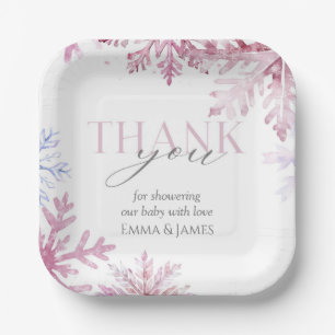 Pink Snowflake Winterurlaub Papier Teller