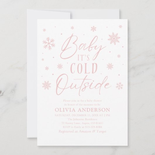 Pink Snowflakes Baby Es ist kalt draußen Babydusch Einladung (Vorderseite)